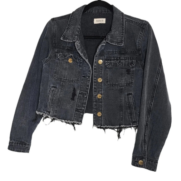 Mono b charcoal distressed jean jacket. - Picture 10 of 17